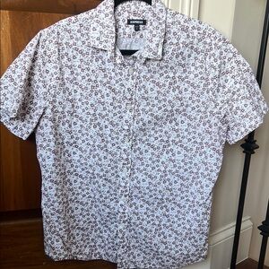 EUC Sz L Express Men's White burgundy maroon Floral Button down Shirt